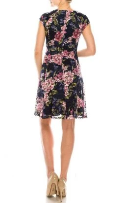 Cocktail Dresses London Times - T4934M Cap Sleeves Floral Print A-Line Dress