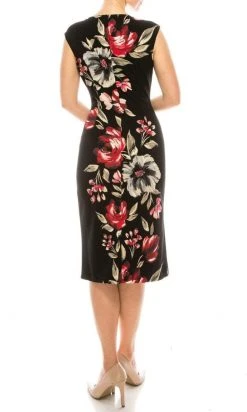 London Times - T5088M Painted Floral Print Knee Length Sheath Dress