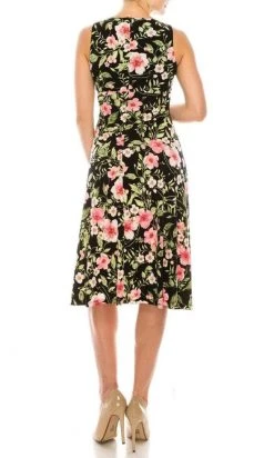 Cocktail Dresses London Times - T5247M Floral Print Jewel Tea Length Dress