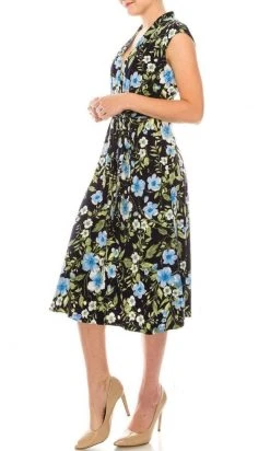 Cocktail Dresses London Times - T5341M Cap Sleeve Floral Faux Wrap Dress 8 Cocktail Dresses London Times - T5341M Cap Sleeve Floral Faux Wrap Dress