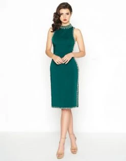 Plus Size Dresses Mac Duggal - 12082R Jewel Encrusted High Neck Cocktail Dress