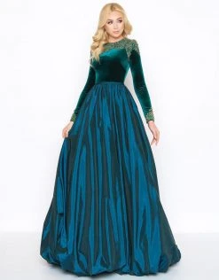 Mac Duggal - 12088D Beaded Velvet Long Sleeve Jewel Neck Ballgown