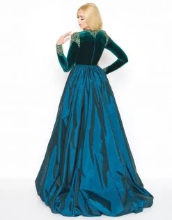 Mac Duggal - 12088D Beaded Velvet Long Sleeve Jewel Neck Ballgown
