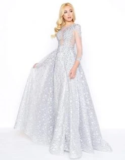 Formal Gowns Mac Duggal - 20100D Embellished Sheer Long Sleeves Gown With Overlay