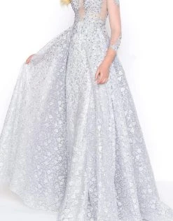 Formal Gowns Mac Duggal - 20100D Embellished Sheer Long Sleeves Gown With Overlay