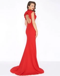 Mac Duggal - 2014R Bejeweled High Neck Ruffled Sheath Gown