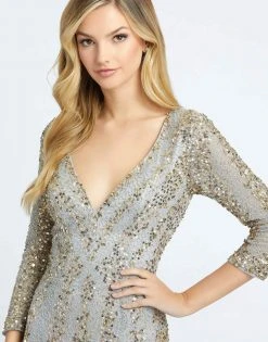 Mac Duggal - 4247D Plunging V-neck Beaded Sheath Gown - 1 Pc Platinum Nude In Size 8 And 1 Pc Nude Platinum In Size 14 Available Formal Gowns 12 Mac Duggal - 4247D Plunging V-neck Beaded Sheath Gown - 1 Pc Platinum Nude In Size 8 And 1 Pc Nude Platinum In Size 14 Available Formal Gowns