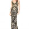 Mac Duggal - 4595R Gold Embellished V-neck Sheath Dress Formal Gowns 1 Mac Duggal - 4595R Gold Embellished V-neck Sheath Dress Formal Gowns