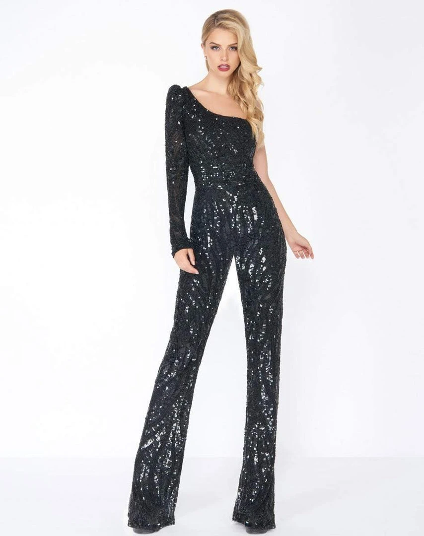 Plus Size Dresses Mac Duggal - 4636R Sequined Asymmetrical Long Sleeve Jumpsuit 3 Plus Size Dresses Mac Duggal - 4636R Sequined Asymmetrical Long Sleeve Jumpsuit