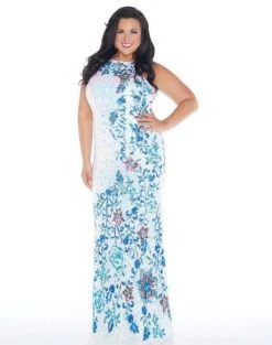 Mac Duggal - 4679F Floral Sequined Bateau Sheath Dress Formal Gowns