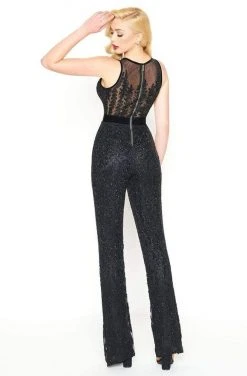 Mac Duggal - 4736R Beaded Sheer Fitted Jumpsuit