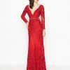 Mac Duggal - 50540R Beaded Lace Deep V-neck Sheath Dress 1 Mac Duggal - 50540R Beaded Lace Deep V-neck Sheath Dress