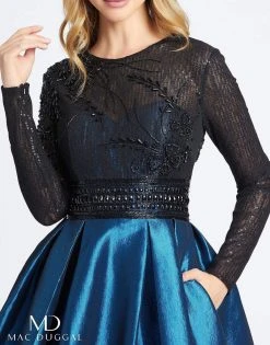 Mac Duggal - 62883D Long-Sleeved Beaded Lace Shiny Dress 10 Mac Duggal - 62883D Long-Sleeved Beaded Lace Shiny Dress