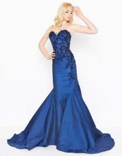 Formal Gowns Mac Duggal - 66597D Floral Applique Metallic Woven Trumpet Dress