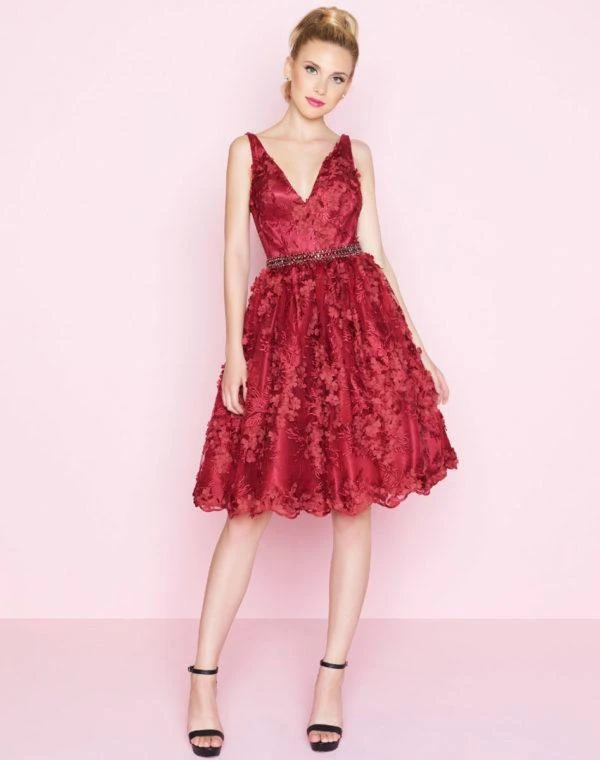 Mac Duggal - 66756N Floral Applique V-neck A-line Cocktail Dress Cocktail Dresses 3 Mac Duggal - 66756N Floral Applique V-neck A-line Cocktail Dress Cocktail Dresses