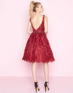 Mac Duggal - 66756N Floral Applique V-neck A-line Cocktail Dress Cocktail Dresses