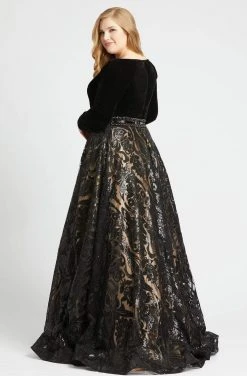 Formal Gowns Mac Duggal - 67614F Velvet Long Sleeve Sequined Ballgown