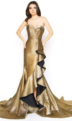 Formal Gowns Mac Duggal - 67662D Metallic Strapless Ruffled Trumpet Dress
