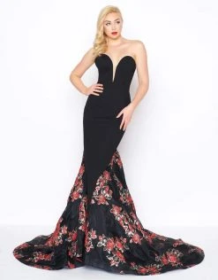Formal Gowns Mac Duggal - 67673R Floral Plunging Fitted Mermaid Gown