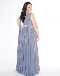 Mac Duggal - 77310F V-Neckline Metallic A-line Gown Formal Gowns 5 Mac Duggal - 77310F V-Neckline Metallic A-line Gown Formal Gowns