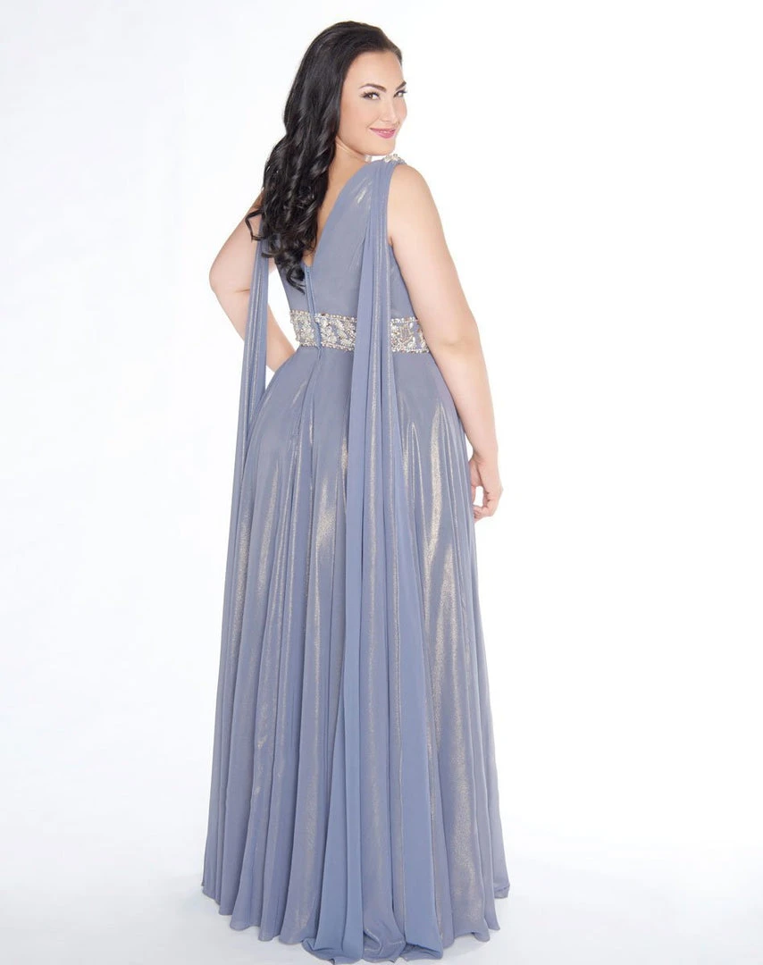 Mac Duggal - 77310F V-Neckline Metallic A-line Gown Formal Gowns 4 Mac Duggal - 77310F V-Neckline Metallic A-line Gown Formal Gowns