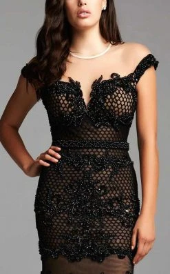 Mac Duggal - 78998 Netted Lace Off Shoulder Sheath Dress Formal Gowns