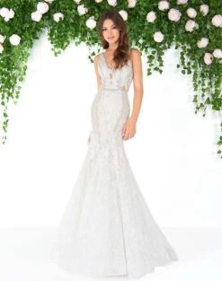 Mac Duggal - 79158D Bejeweled V-neck Trumpet Dress