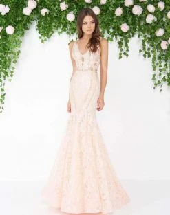 Mac Duggal - 79158D Bejeweled V-neck Trumpet Dress