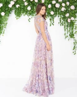 Mac Duggal - 79173D Cap Sleeve Floral Print Lace Gown