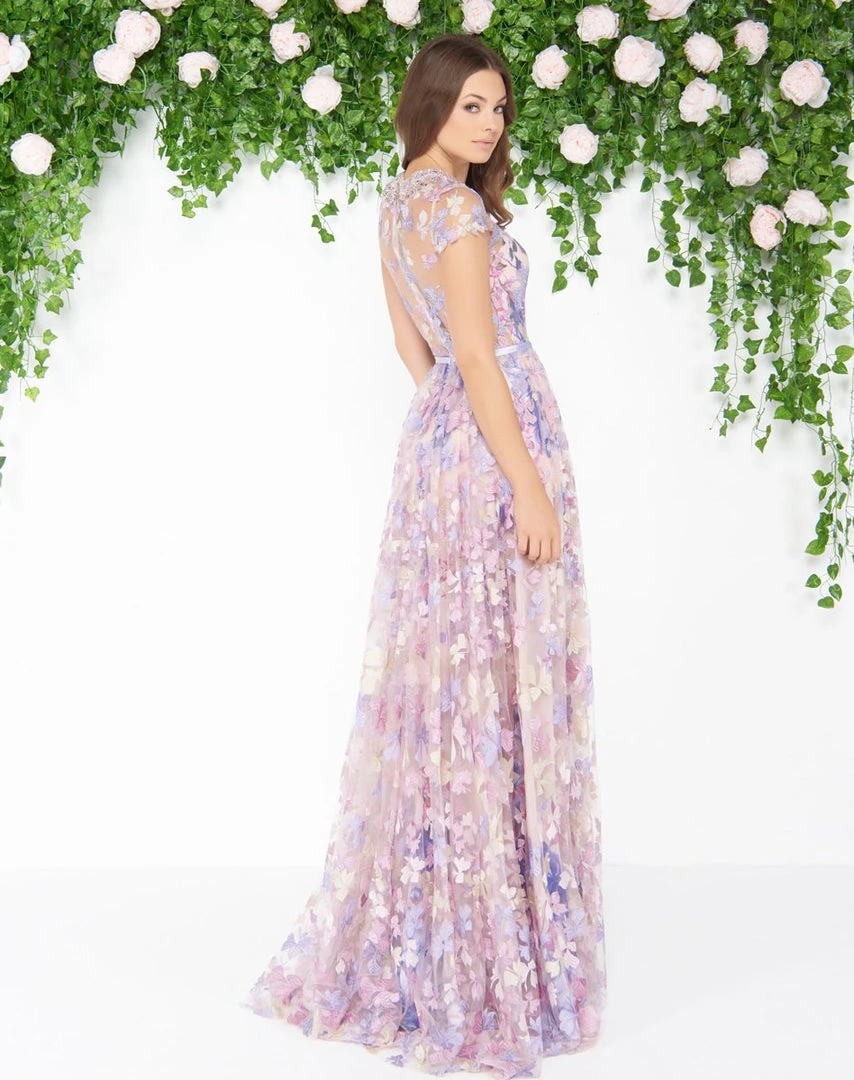 Mac Duggal - 79173D Cap Sleeve Floral Print Lace Gown 4 Mac Duggal - 79173D Cap Sleeve Floral Print Lace Gown