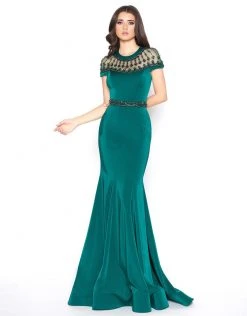Mac Duggal - 79201D Beaded Jewel Neck Trumpet Dress With Train Formal Gowns