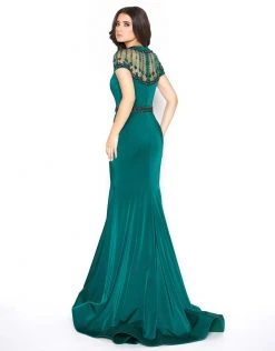 Mac Duggal - 79201D Beaded Jewel Neck Trumpet Dress With Train Formal Gowns