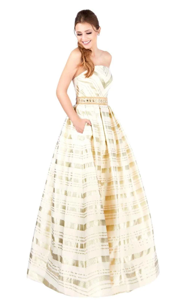 Mac Duggal Ballgowns - 40883H Straight-Across Gilt-Striped Ballgown 3 Mac Duggal Ballgowns - 40883H Straight-Across Gilt-Striped Ballgown