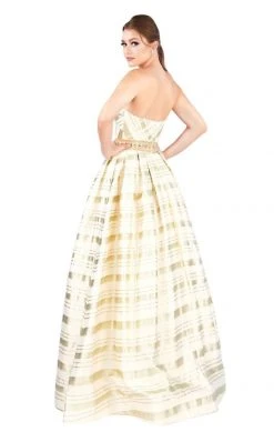 Mac Duggal Ballgowns - 40883H Straight-Across Gilt-Striped Ballgown