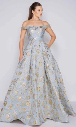 Formal Gowns Mac Duggal Ballgowns - 40893H Off Shoulder Floral Brocade Ballgown