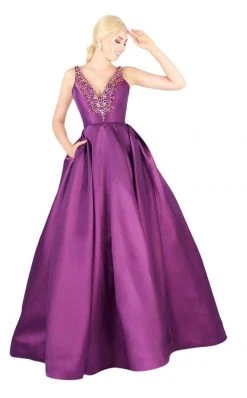 Formal Gowns Mac Duggal Ballgowns - 40903H Embellished Plunging Taffeta Ballgown