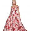 Formal Gowns Mac Duggal Ballgowns - 66588H Off Shoulder Metallic Print Ballgown
