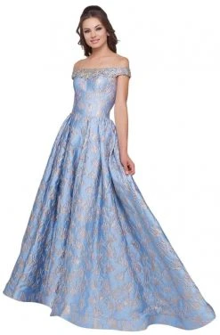 Mac Duggal Ballgowns - 66782H Jeweled Off Shoulder Metallic Ballgown Formal Gowns