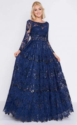 Mac Duggal Ballgowns - 67682H Long Sleeve Sequined Lace Ballgown