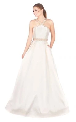 Mac Duggal Ballgowns - 77498H Bedazzled Pleated Ballgown With Train