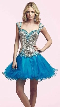 Cocktail Dresses Mac Duggal Beaded A Line Cocktail Dress In Turquoise 82095N