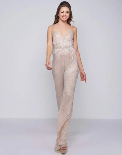 Mac Duggal Black White Red - 4742R Shimmery Plunging V-neck Jumpsuit Prom Dresses 3 Mac Duggal Black White Red - 4742R Shimmery Plunging V-neck Jumpsuit Prom Dresses