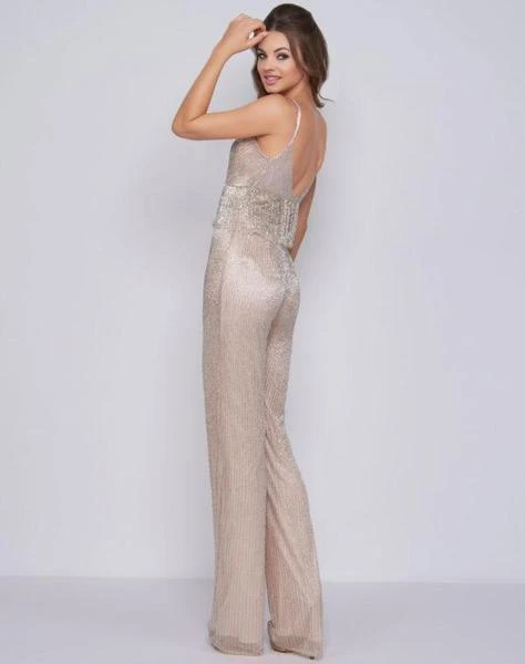 Mac Duggal Black White Red - 4742R Shimmery Plunging V-neck Jumpsuit Prom Dresses 4 Mac Duggal Black White Red - 4742R Shimmery Plunging V-neck Jumpsuit Prom Dresses