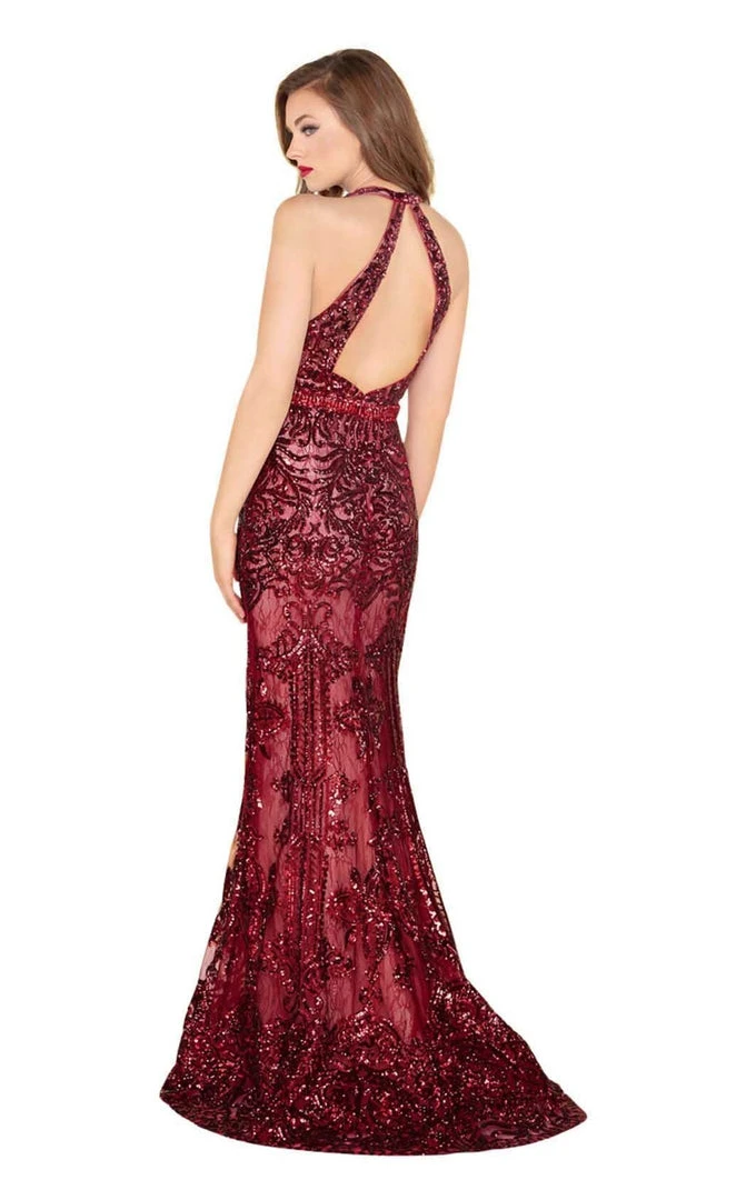 Formal Gowns Mac Duggal Black White Red - 48821R Sequined Plunging V-Neck Gown 5 Formal Gowns Mac Duggal Black White Red - 48821R Sequined Plunging V-Neck Gown