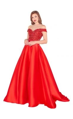 Formal Gowns Mac Duggal Black White Red - 62905R Bejeweled Mikado Ballgown