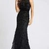 Mac Duggal Black White Red - 66589R Stone Embellished Trumpet Dress Formal Gowns