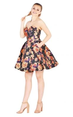 Mac Duggal Cocktail - 67641N Strapless Floral A-Line Cocktail Dress Cocktail Dresses