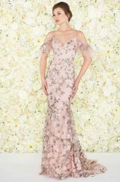 Formal Gowns Mac Duggal Couture - 50564D Floral Embroidered V-neck Trumpet Dress