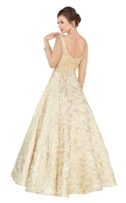 Formal Gowns Mac Duggal Couture - 66932D Beaded Illusion Long Sleeves Ballgown