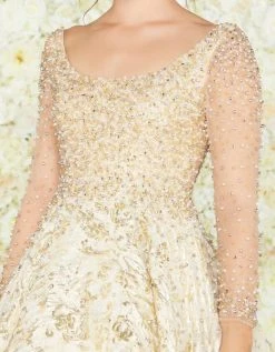 Formal Gowns Mac Duggal Couture - 66932D Beaded Illusion Long Sleeves Ballgown